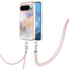 For Google Pixel 9 Electroplating IMD TPU Phone Case with Lanyard(White Marble) - 1