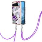 For Google Pixel 9 Electroplating IMD TPU Phone Case with Lanyard(Purple Flower) - 1