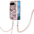 For Google Pixel 9 Pro Electroplating IMD TPU Phone Case with Lanyard(Pink Scales) - 1