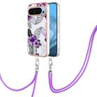 For Google Pixel 9 Pro Electroplating IMD TPU Phone Case with Lanyard(Purple Flower) - 1