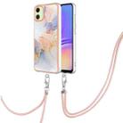 For Samsung Galaxy A05 Electroplating IMD TPU Phone Case with Lanyard(White Marble) - 1