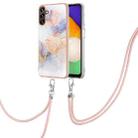 For Samsung Galaxy A35 Electroplating IMD TPU Phone Case with Lanyard(White Marble) - 1