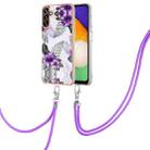 For Samsung Galaxy A35 Electroplating IMD TPU Phone Case with Lanyard(Purple Flower) - 1