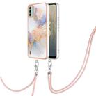 For Nokia C31 Electroplating IMD TPU Phone Case with Lanyard(White Marble) - 1