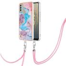 For Nokia C31 Electroplating IMD TPU Phone Case with Lanyard(Blue Marble) - 1