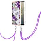 For Nokia C31 Electroplating IMD TPU Phone Case with Lanyard(Purple Flower) - 1