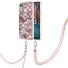 For Nokia C12 Electroplating IMD TPU Phone Case with Lanyard(Pink Scales) - 1