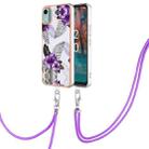 For Nokia C12 Electroplating IMD TPU Phone Case with Lanyard(Purple Flower) - 1