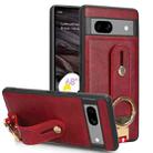 For Google Pixel 7a Wristband Leather Back Phone Case(Red) - 1