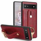 For Google Pixel 6a Wristband Leather Back Phone Case(Red) - 1