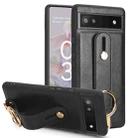 For Google Pixel 6a Wristband Leather Back Phone Case(Black) - 1