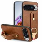 For Google Pixel 9 Pro Wristband Leather Back Phone Case(Brown) - 1
