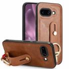 For Google Pixel 9a Wristband Leather Back Phone Case(Brown) - 1