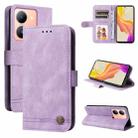 For vivo Y36 4G / 5G Foreign Skin Feel Life Tree Metal Button Leather Phone Case(Purple) - 1