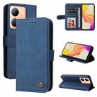 For vivo Y36 4G / 5G Foreign Skin Feel Life Tree Metal Button Leather Phone Case(Blue) - 1