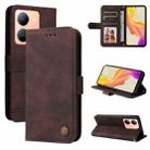 For vivo Y78 5G Foreign Skin Feel Life Tree Metal Button Leather Phone Case(Brown) - 1