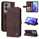 For vivo Y17s Skin Feel Life Tree Metal Button Leather Phone Case(Brown) - 1