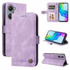 For vivo Y03 4G Skin Feel Life Tree Metal Button Leather Phone Case(Purple) - 1