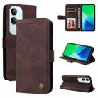 For vivo Y19s Skin Feel Life Tree Metal Button Leather Phone Case(Brown) - 1