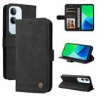For vivo Y19s Skin Feel Life Tree Metal Button Leather Phone Case(Black) - 1
