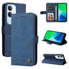 For vivo Y19s Skin Feel Life Tree Metal Button Leather Phone Case(Blue) - 1