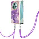 For Honor Magic5 Pro Electroplating Marble Dual-side IMD Phone Case with Lanyard(Purple 002) - 1