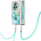 For Honor Magic5 Pro Electroplating Marble Dual-side IMD Phone Case with Lanyard(Green 003) - 1