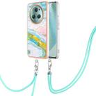 For Honor Magic5 Pro Electroplating Marble Dual-side IMD Phone Case with Lanyard(Green 004) - 1