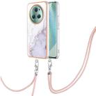 For Honor Magic5 Pro Electroplating Marble Dual-side IMD Phone Case with Lanyard(White 006) - 1