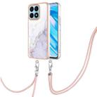 For Honor X8a Electroplating Marble Dual-side IMD Phone Case with Lanyard(White 006) - 1