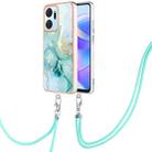 For Honor X7a Electroplating Marble Dual-side IMD Phone Case with Lanyard(Green 003) - 1