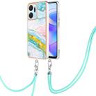 For Honor X7a Electroplating Marble Dual-side IMD Phone Case with Lanyard(Green 004) - 1