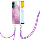 For Honor X7 Electroplating Marble Dual-side IMD Phone Case with Lanyard(Purple 001) - 1