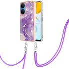 For Honor X7 Electroplating Marble Dual-side IMD Phone Case with Lanyard(Purple 002) - 1