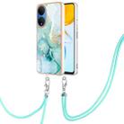 For Honor X7 Electroplating Marble Dual-side IMD Phone Case with Lanyard(Green 003) - 1