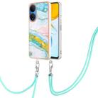 For Honor X7 Electroplating Marble Dual-side IMD Phone Case with Lanyard(Green 004) - 1