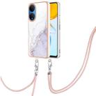 For Honor X7 Electroplating Marble Dual-side IMD Phone Case with Lanyard(White 006) - 1