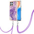 For Honor X8 4G Electroplating Marble Dual-side IMD Phone Case with Lanyard(Purple 002) - 1