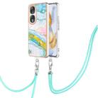 For Honor 90 5G Electroplating Marble Dual-side IMD Phone Case with Lanyard(Green 004) - 1