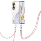 For Honor 90 5G Electroplating Marble Dual-side IMD Phone Case with Lanyard(White 006) - 1