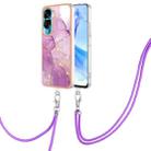 For Honor 90 Lite 5G Electroplating Marble Dual-side IMD Phone Case with Lanyard(Purple 001) - 1