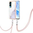 For Honor 90 Lite 5G Electroplating Marble Dual-side IMD Phone Case with Lanyard(White 006) - 1