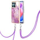 For Honor X6a Electroplating Marble Dual-side IMD Phone Case with Lanyard(Purple 001) - 1