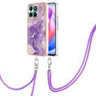 For Honor X6a Electroplating Marble Dual-side IMD Phone Case with Lanyard(Purple 002) - 1