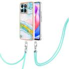 For Honor X6a Electroplating Marble Dual-side IMD Phone Case with Lanyard(Green 004) - 1