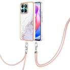 For Honor X6a Electroplating Marble Dual-side IMD Phone Case with Lanyard(White 006) - 1