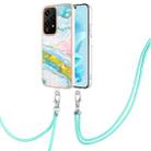 For Honor 200 Lite Global Electroplating Marble Dual-side IMD Phone Case with Lanyard(Green 004) - 1