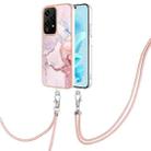 For Honor 200 Lite Global Electroplating Marble Dual-side IMD Phone Case with Lanyard(Rose Gold 005) - 1