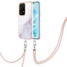 For Honor 200 Lite Global Electroplating Marble Dual-side IMD Phone Case with Lanyard(White 006) - 1