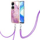 For Honor X7b 4G / 5G Electroplating Marble Dual-side IMD Phone Case with Lanyard(Purple 001) - 1